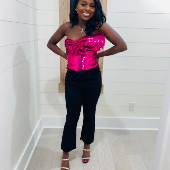 House of CB HOT PINK SEQUIN BODYSUIT - Picture 3 of 6